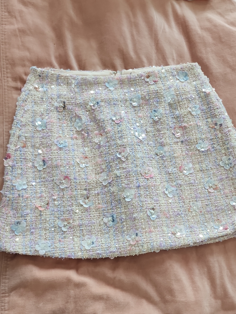 Altar'd State Pastel Tweed Sequin Flower Mini Skirt - Women